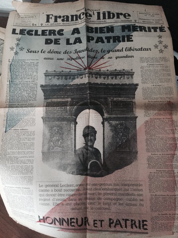 There is also a press clipping from 1947 relating about General Leclerc being buried at the Invalides https://t.co/DQ7TBzn2HB